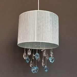 Φωτιστικό κρεμαστό υφασμάτινο με κρύσταλλα σε σιέλ απόχρωση