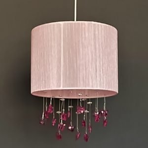 Φωτιστικό κρεμαστό υφασμάτινο με κρύσταλλα σε ροζ απόχρωση