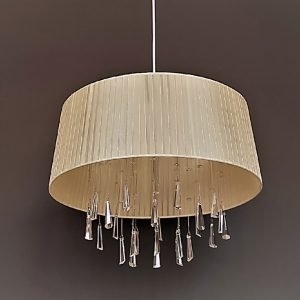 Φωτιστικό κρεμαστό μονόφωτο με κρύσταλλα σε εκρού απόχρωση