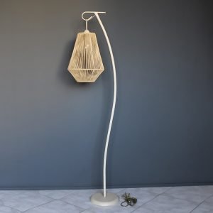Επιδαπέδιο μεταλλικό φωτιστικό με σχοινί σε εκρού απόχρωση