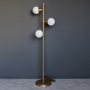 Επιδαπέδιο φωτιστικό 3 φώτα με οπάλ γυαλί σε χρυσό ματ απόχρωση