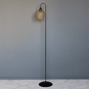 Επιδαπέδιο μεταλλικό φωτιστικό σε μαύρο χρώμα και γυαλί