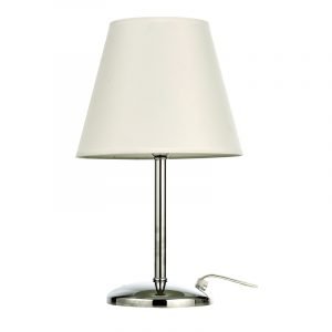 Επιτραπέζιο φωτιστικό από μέταλλο σε χρώμιο απόχρωση και υφασμάτινο καπέλο