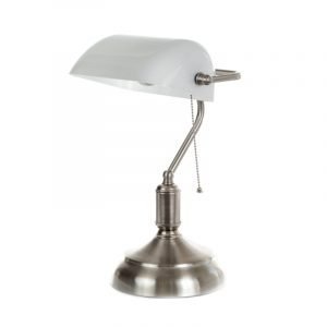 Επιτραπέζιο φωτιστικό από νίκελ ματ μέταλλο και λευκό γυαλί