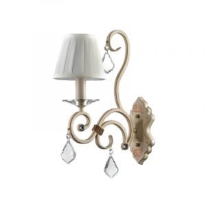 Επιτοίχιο φωτιστικό από μπεζ μέταλλο κρύσταλλα και υφασμάτινο καπέλο