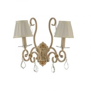 Επιτοίχιο φωτιστικό από μπεζ μέταλλο κρύσταλλα και υφασμάτινο καπέλο