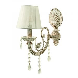 Επιτοίχιο φωτιστικό από μέταλλο σε μπεζ πατίνα και κρύσταλλα