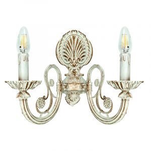 Επιτοίχιο φωτιστικό από μέταλλο σε μπεζ πατίνα και κρύσταλλα