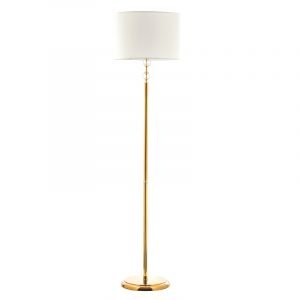 Επιδαπέδιο φωτιστικό από χρυσό μέταλλο κρύσταλλο και υφασμάτινο καπέλο