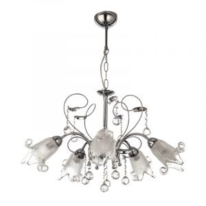 Κρεμαστό φωτιστικό από χρώμιο μέταλλο κρύσταλλα και λευκό γυαλί