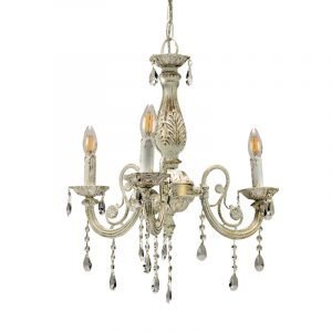 Κρεμαστό φωτιστικό από μέταλλο σε μπεζ πατίνα και κρύσταλλα