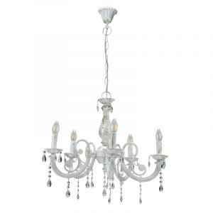 Κρεμαστό φωτιστικό από μέταλλο σε μπεζ πατίνα και κρύσταλλα