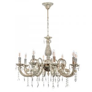 Κρεμαστό φωτιστικό από μέταλλο σε μπεζ πατίνα και κρύσταλλα