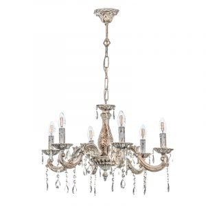 Κρεμαστό φωτιστικό από μέταλλο σε μπεζ πατίνα και κρύσταλλα