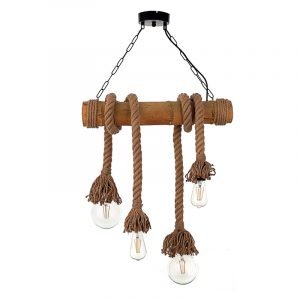 Κρεμαστό φωτιστικό από καφέ σχοινί και μπαμπού