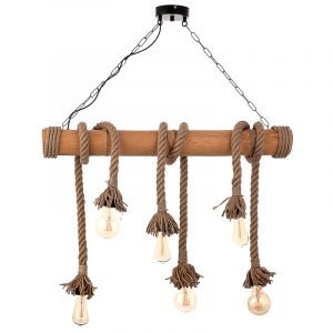 Κρεμαστό φωτιστικό από καφέ σχοινί και μπαμπού