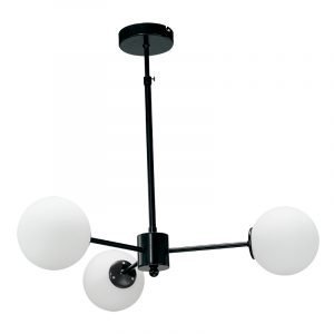 Κρεμαστό φωτιστικό από μαύρο μέταλλο και λευκή οπαλίνα