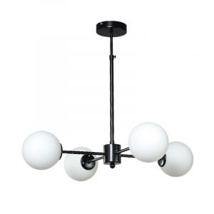 Κρεμαστό φωτιστικό από μαύρο μέταλλο και λευκή οπαλίνα
