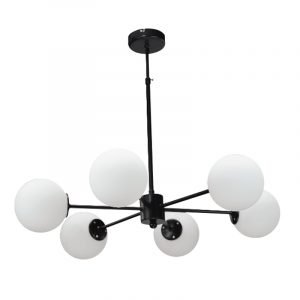 Κρεμαστό φωτιστικό από μαύρο μέταλλο και λευκή οπαλίνα
