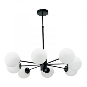 Κρεμαστό φωτιστικό από μαύρο μέταλλο και λευκή οπαλίνα
