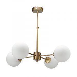 Κρεμαστό φωτιστικό από χρυσό ματ μέταλλο και λευκή οπαλίνα