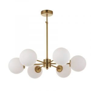 Κρεμαστό φωτιστικό από χρυσό ματ μέταλλο και λευκή οπαλίνα