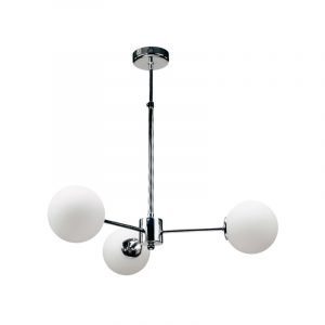 Κρεμαστό φωτιστικό από χρώμιο μέταλλο και λευκή οπαλίνα