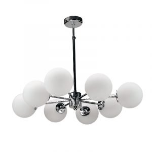 Κρεμαστό φωτιστικό από χρώμιο μέταλλο και λευκή οπαλίνα