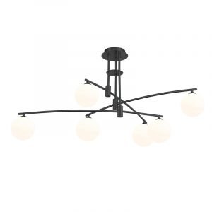 Κρεμαστό φωτιστικό από μαύρο μέταλλο και λευκή οπαλίνα