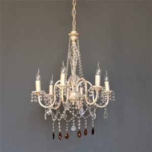 Εξάφωτο φωτιστικό οροφής αντικέ με γυαλί και κρυσταλλάκια