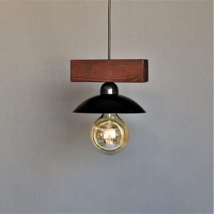 Μονόφωτο φωτιστικό οροφής μαύρο με ξύλο