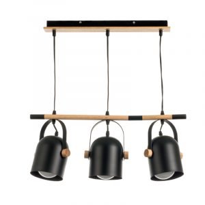 Κρεμαστό φωτιστικό από μαύρο μέταλλο και ξύλο