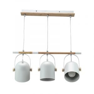 Κρεμαστό φωτιστικό από λευκό μέταλλο και ξύλο