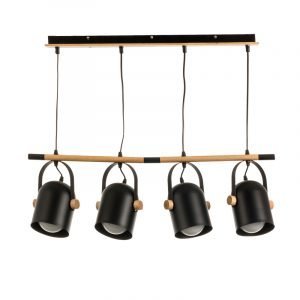 Κρεμαστό φωτιστικό από μαύρο μέταλλο και ξύλο