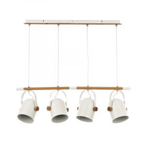 Κρεμαστό φωτιστικό από λευκό μέταλλο και ξύλο