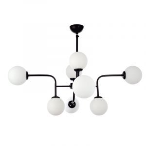 Κρεμαστό φωτιστικό από μαύρο μέταλλο και λευκή οπαλίνα