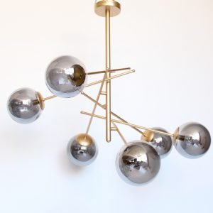 Φωτιστικό οροφής εξάφωτο σε χρυσό ματ χρώμα με φιμέ μπάλες