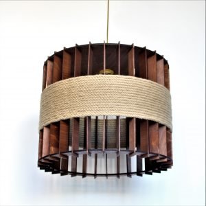 Ξύλινο στρογγυλό φωτιστικό με σχοινί